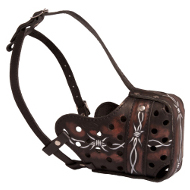 Fancy Leather Dog Muzzle with "Barbed Wire" Painting
