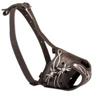 Painted Leather Dog Muzzle with Exclusive Barbed Wire Ornament