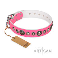 Pink Leather Dog Collar "Miss Congeniality" FDT Artisan for Girl Pink Leather Dog Collar "Miss Congeniality" FDT Artisan for Girl