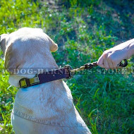 Short Leash for Dogs of Thick Braided Leather, Floating O-Ring