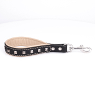 Short Leather Leash with Square Studs, Soft Beige Padding