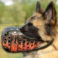 Tervuren Muzzle with Exclusive Flame Hand Painting on Leather